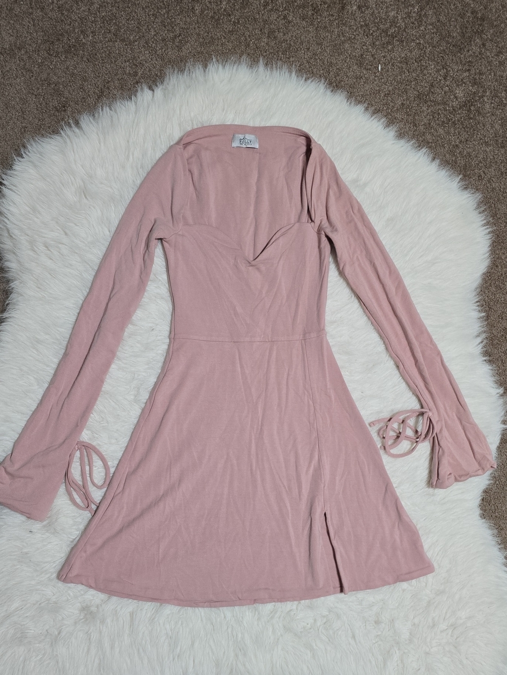 Soft Pink Long-Sleeve A-Line Dress